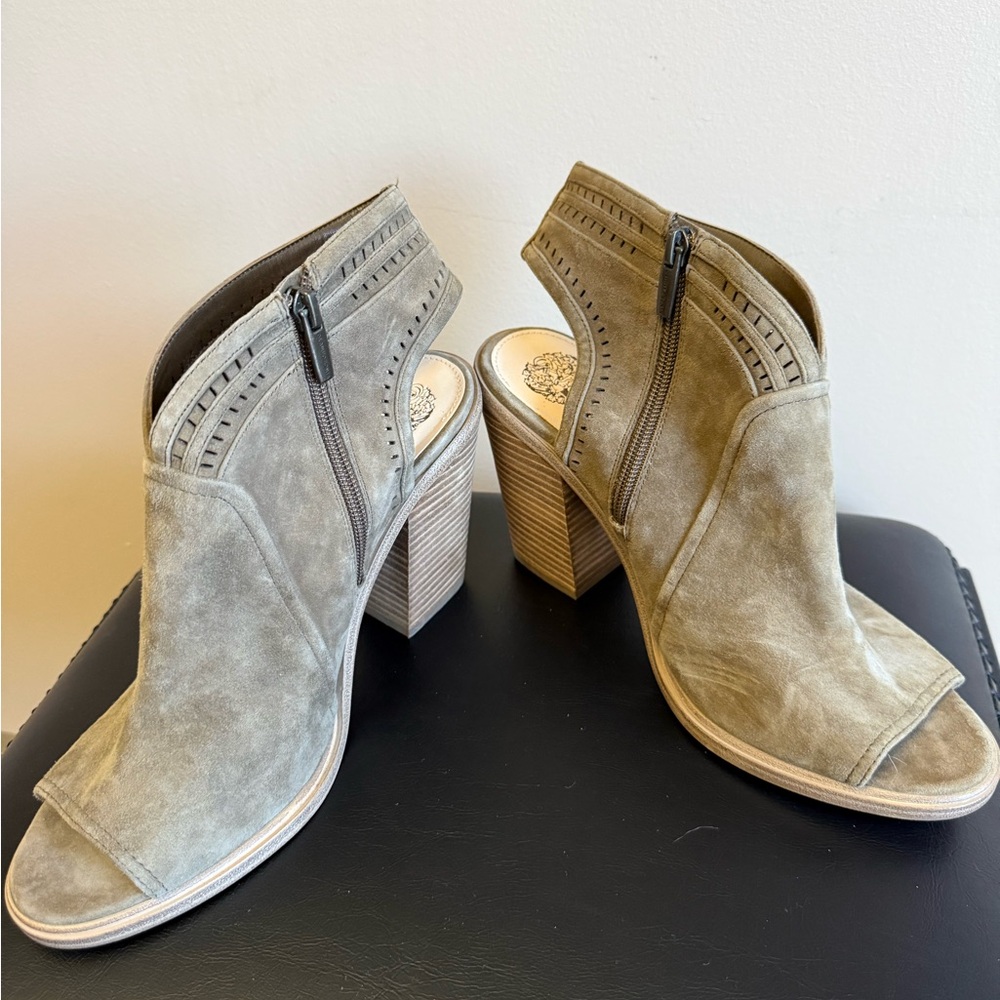 Vince Camuto Suede Peep-Toe Heeled Cut Out Ankle Bootie